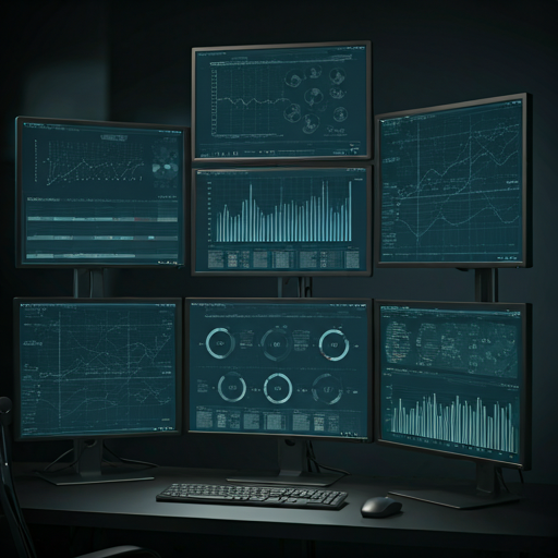 Workspace com monitores e visualizacoes de seguranca